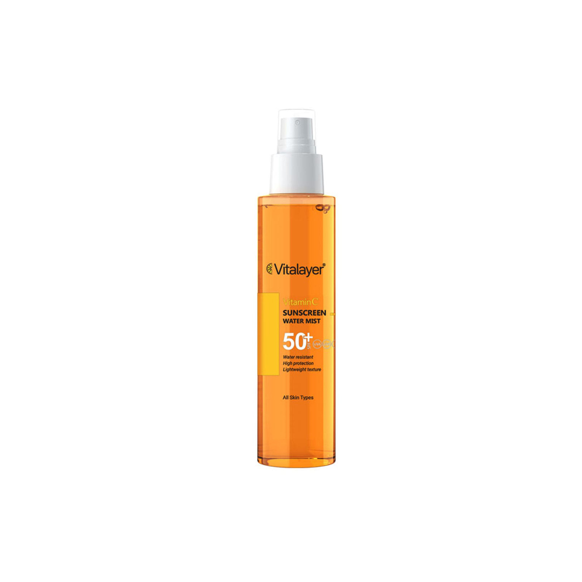 اسپری ضدآفتاب بدون رنگ ویتالیر SPF50 مدل Vitamine C ‌مناسب برای انواع پوست، حجم 150 میلی‌لیتر