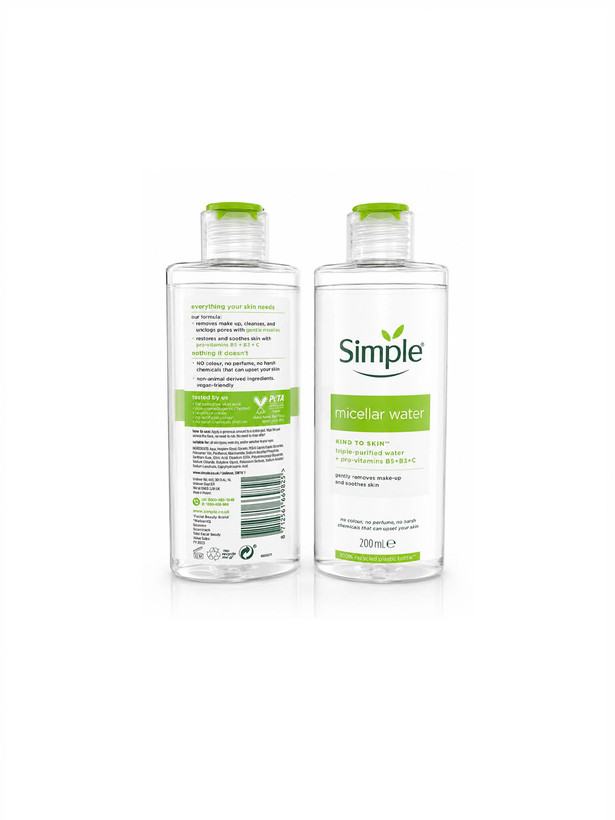 میسلار واتر سیمپل مناسب انواع پوست حتی پوست حساس + 200میلیلیتر + پاککننده آرایشهای سنگین